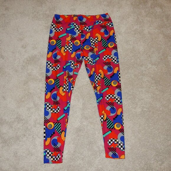 EUC Lularoe TC leggings geometric 80's memphis pattern retro checkered hot pink - Picture 1 of 7